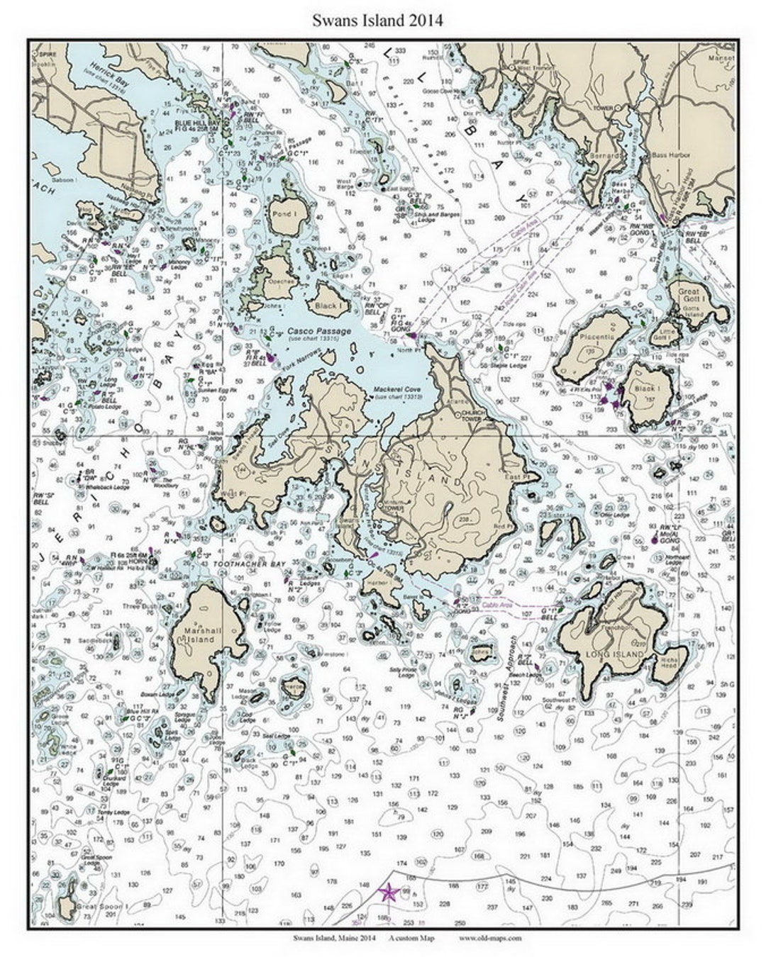 Swans Island 2014 Nautical Map Maine CUSTOM Reprint Penobscot 80000