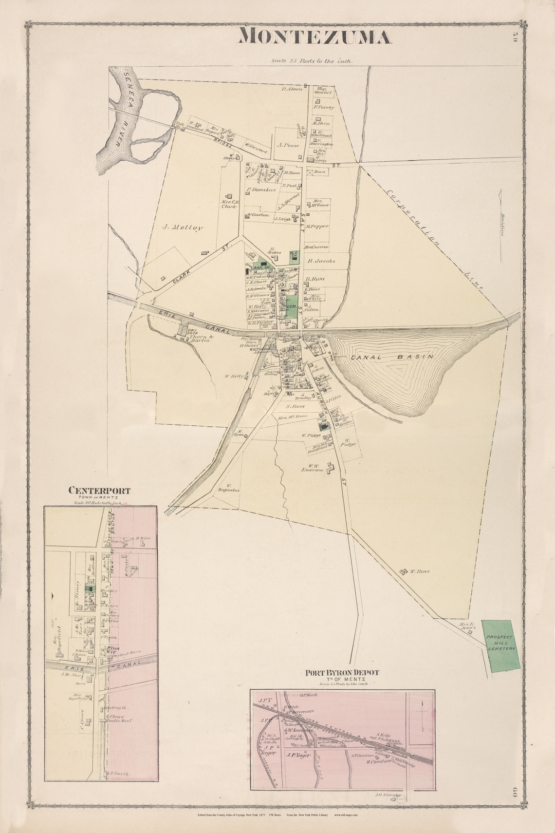 Montezuma Villages 1875 Map Centerport Port Byron Depot Erie Etsy