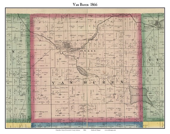 Van Buren Indiana Map Van Buren 1866 Old Town Map With Homeowner Names Indiana | Etsy