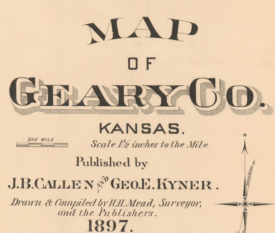 Geary County Kansas 1897 Old Wall Map Reprint Landowner Etsy