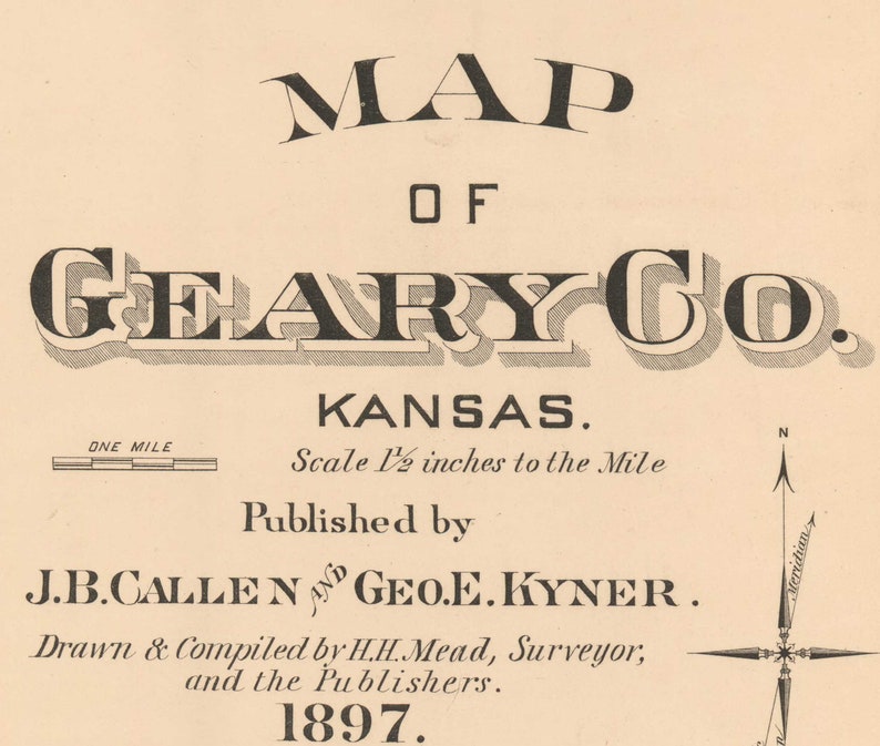 Geary County Kansas 1897 Old Wall Map Reprint Landowner Etsy