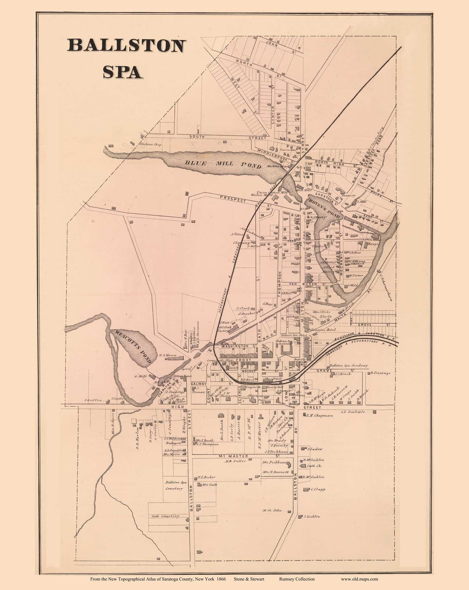 Milton Ballston Spa Special 1866 Old Town Map Reprint Saratoga County