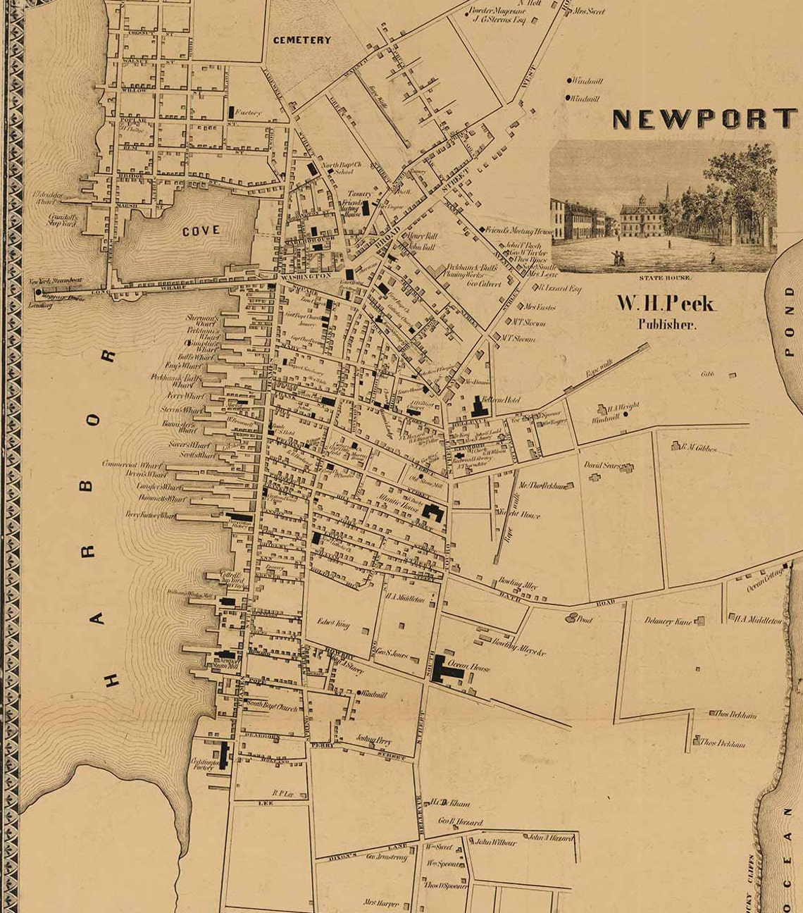 Newport County Rhode Island 1850 Old Wall Map Reprint With Etsy