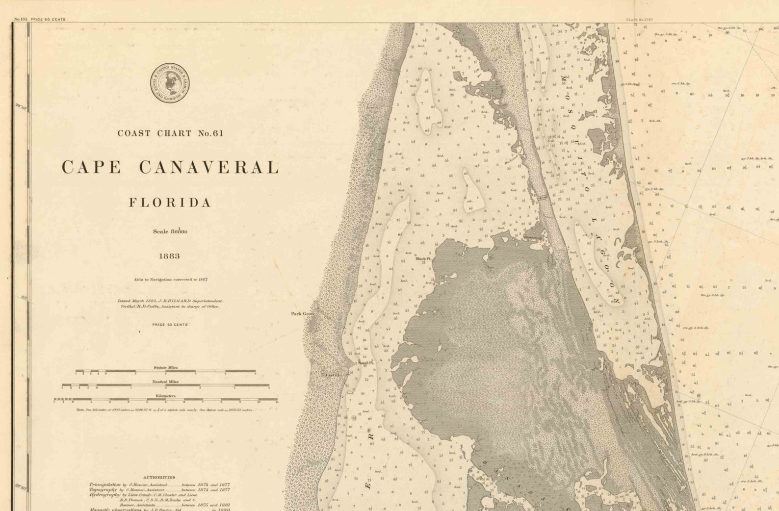 Cape Canaveral 1887 Nautical Map Reprint Florida 80000 Etsy