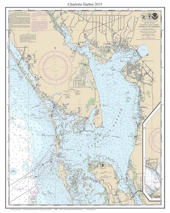 Charlotte Harbor 2015 Nautical Map Florida Custom Print Etsy