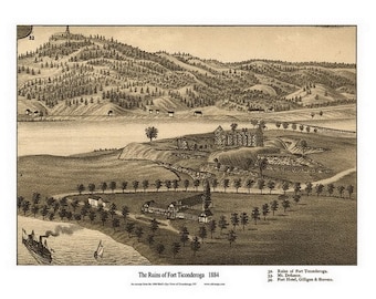 Fort Ticonderoga Ruins - 1884 Birds Eye View - New York - Custom Print