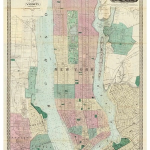 New York City & Vicinity 1863 Map by Dripps Landowner names Manhattan -  Reprint NYC