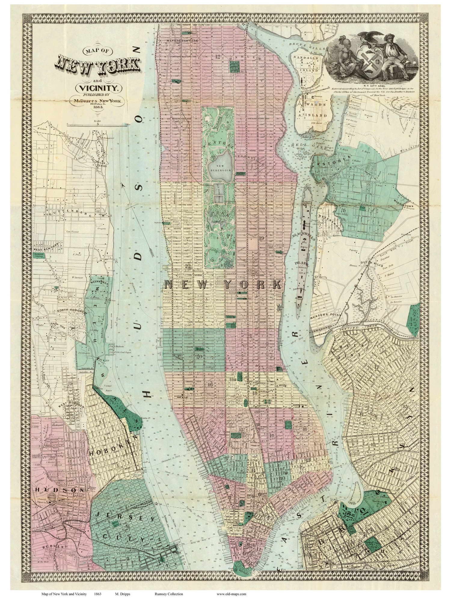 New York City & Vicinity 1863 Map by Dripps Landowner Names