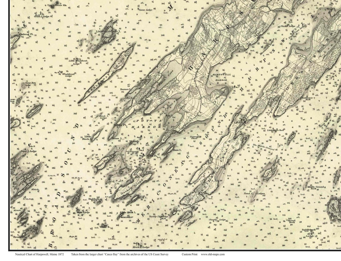 Harpswell Maine 1872 Nautical Chart Harbors 202 Custom Etsy