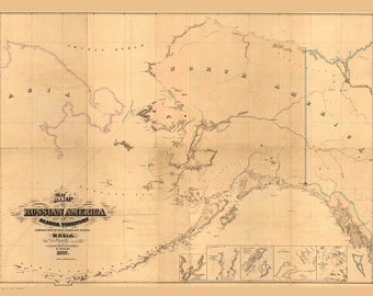 Alaska 1867 State Map - Russian America - Lewis - Reprint