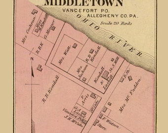 Middletown 1877 Old Town Map Allegheny County Pennsylvania Ohio Valley Atlas Regional 012 - 013