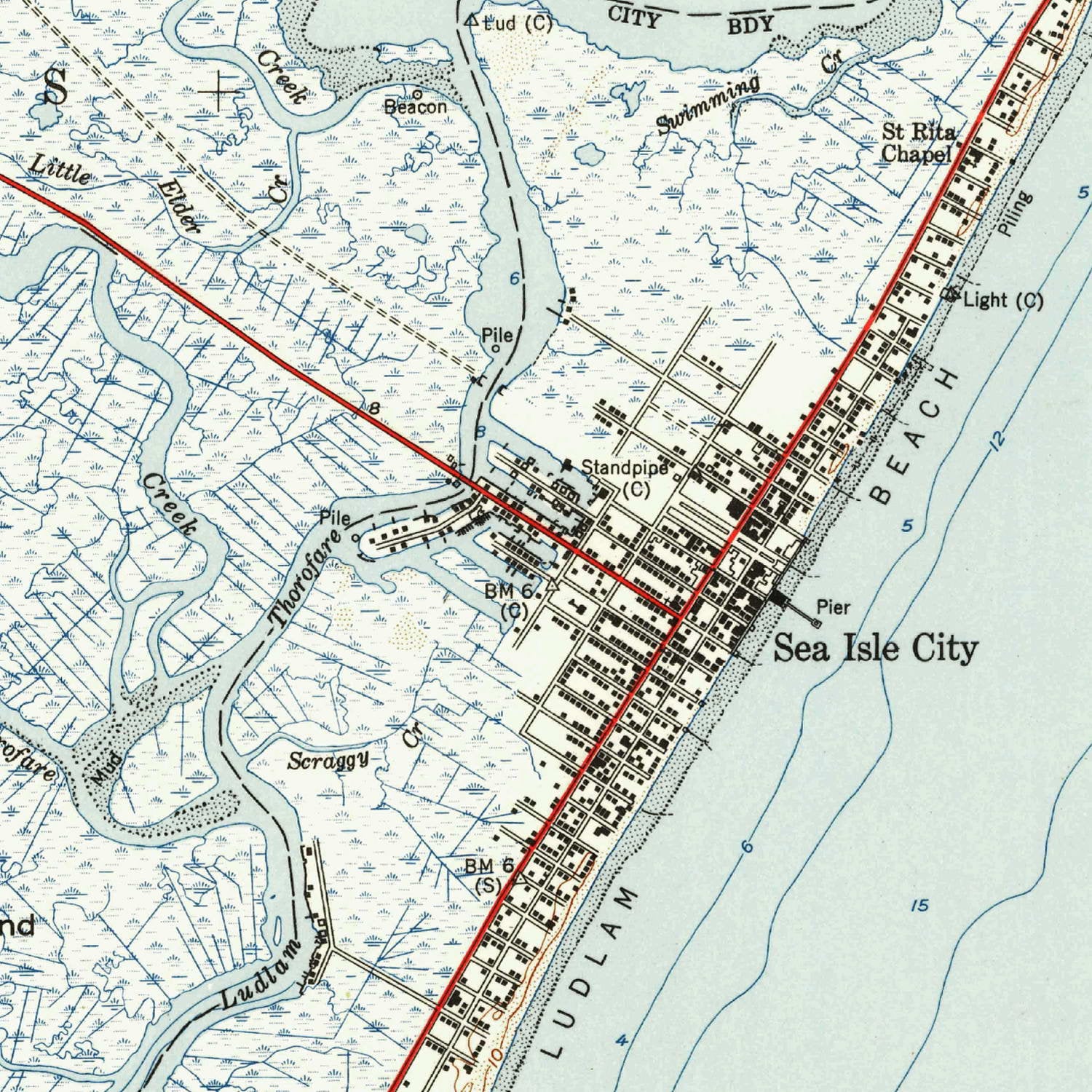 Sea Isle City & Strathmere 1952 Old Topographic Map USGS Custom ...