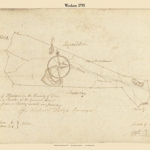 Wenham 1795 - Town Plan - Old Roads Reprint, Massachusetts Archives - MA