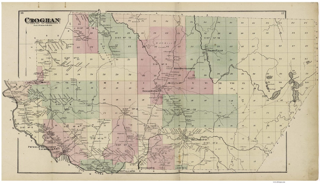 Croghan 1875 Old Town Map Reprint Lewis County, New York Homeowner