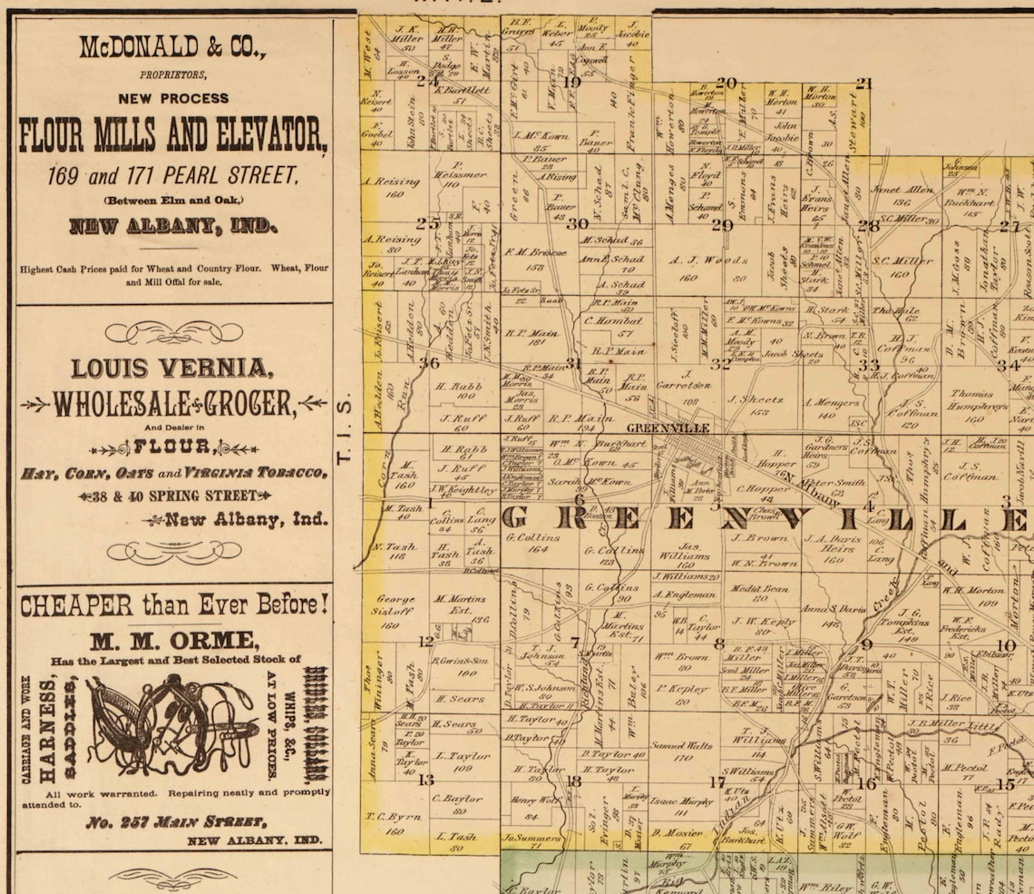 Floyd County Indiana 1882 Old Wall Map Reprint With Etsy