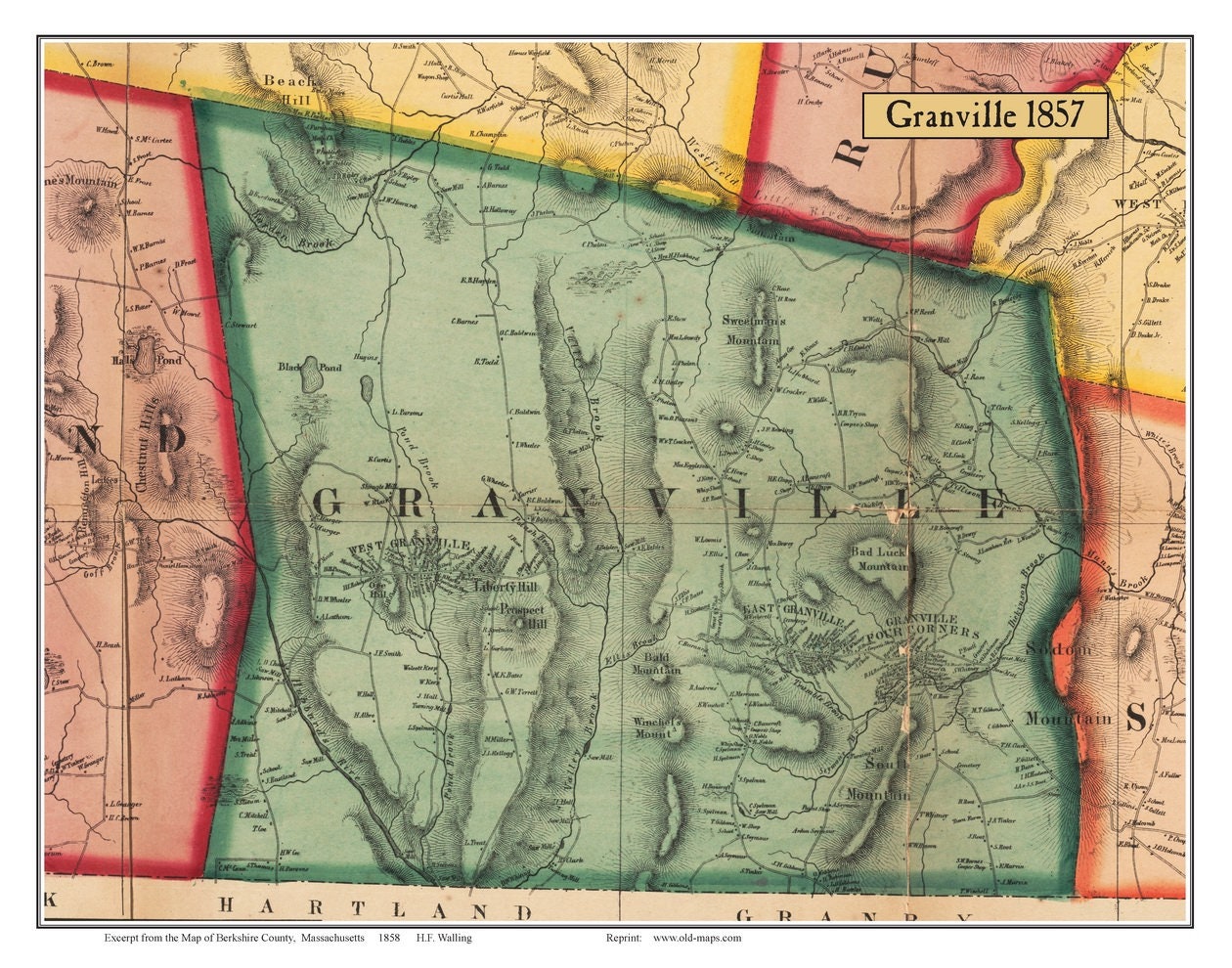 Granville 1857 Old Town Map with Homeowner Names Massachusetts Etsy
