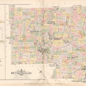 Buckingham 1891 Old Town Map and Centreville Village with Homeowner Names Pennsylvania Geneaology Reprint - Bucks County PA Atlas