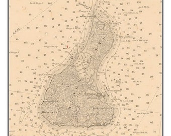 Block Island 1901 Nautical Chart Farm Lines Custom 80000 NY 114-120