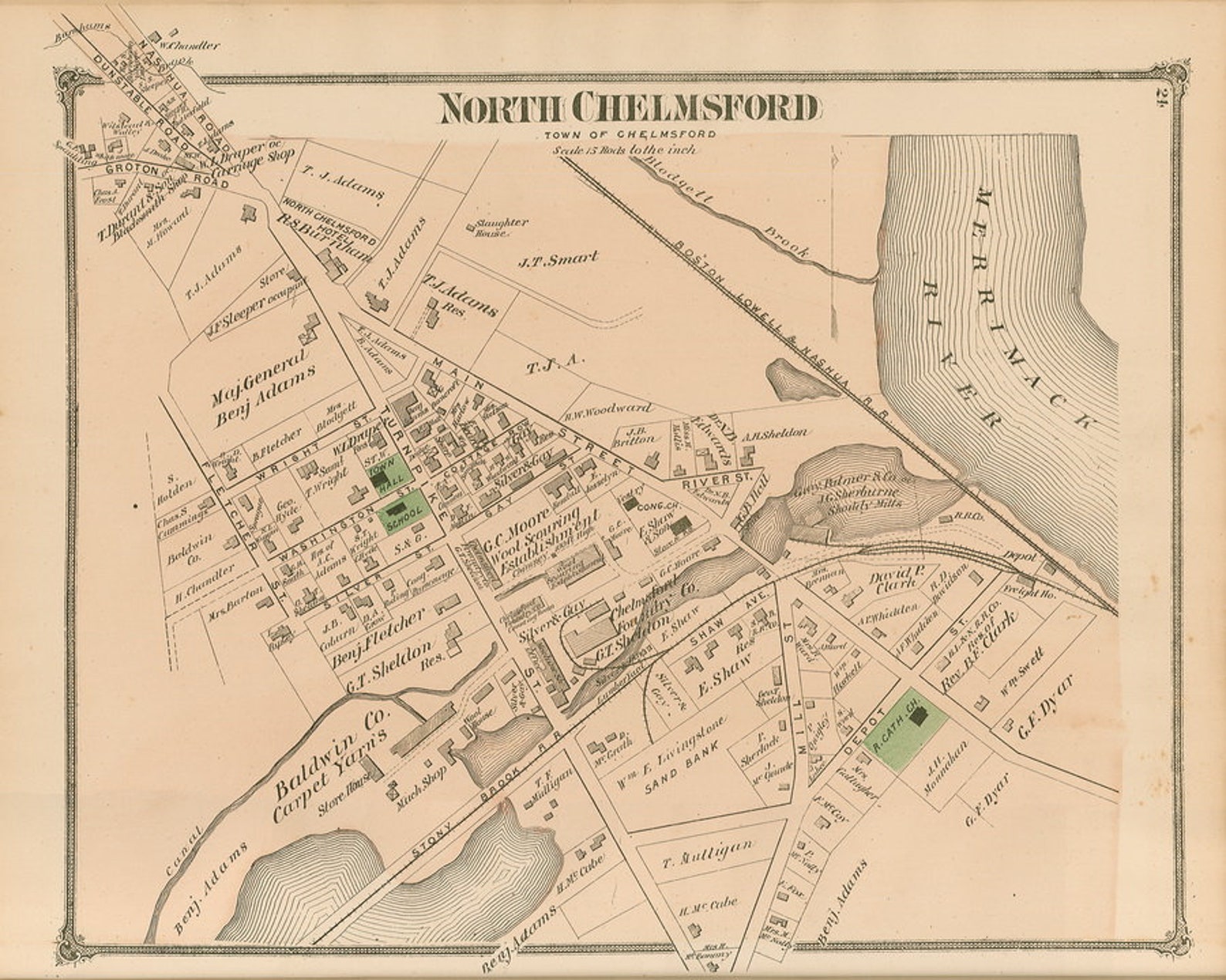 Chelmsford & North Chelmsford 1875 Old Town Map Reprint | Etsy