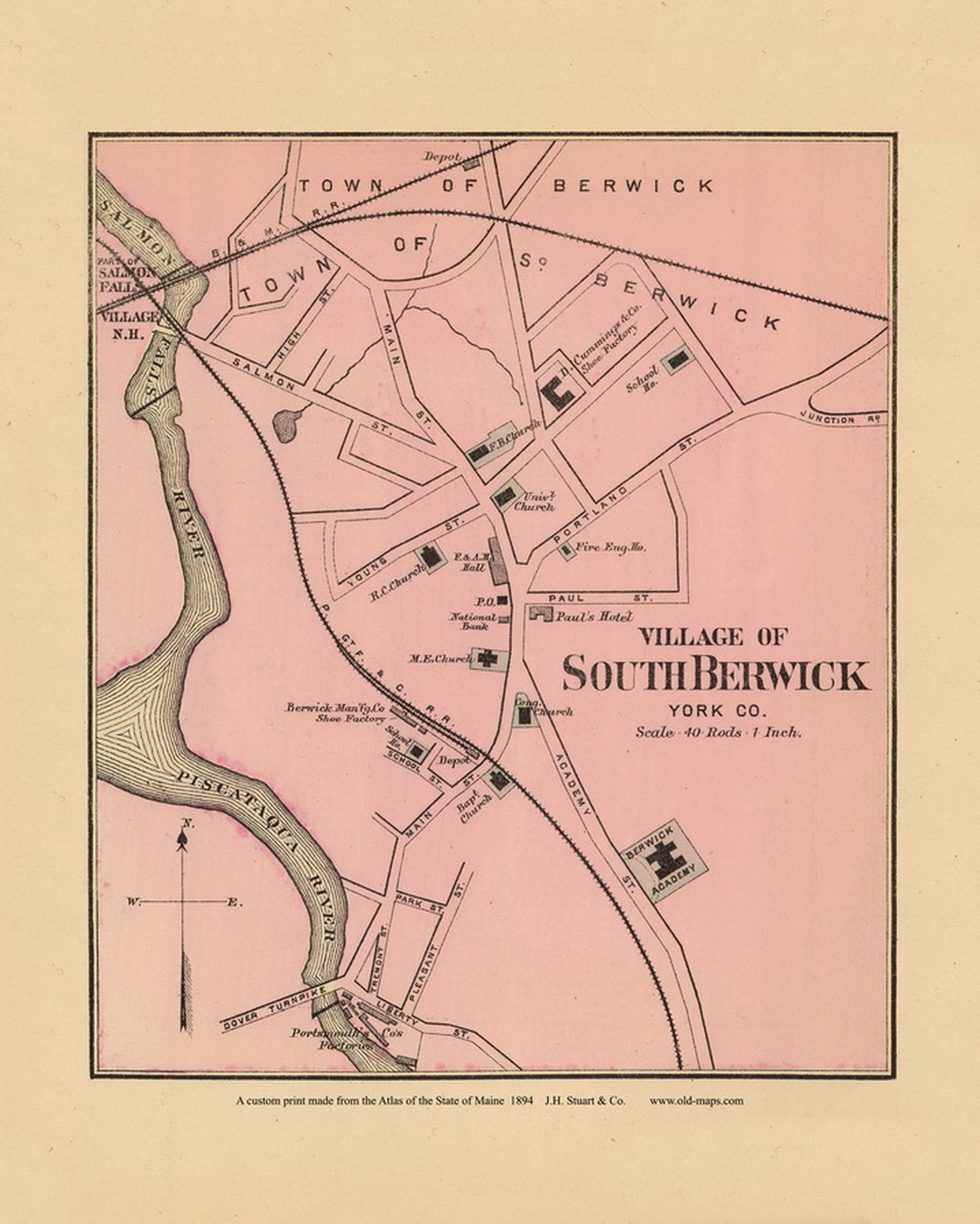 South Berwick 1894 Old Map Reprint Maine State Atlas Stuart Etsy