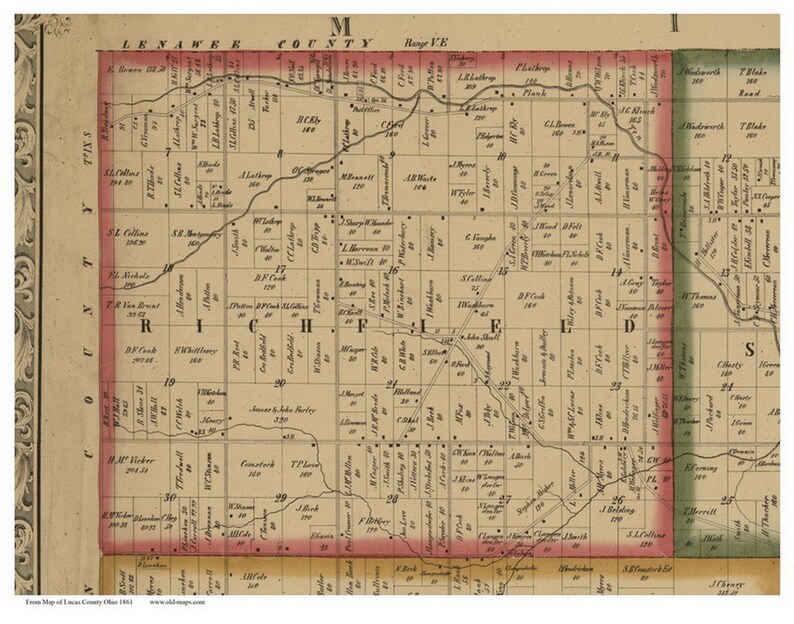 Richfield 1861 Old Town Map With Homeowner Names Ohio Reprint Genealogy