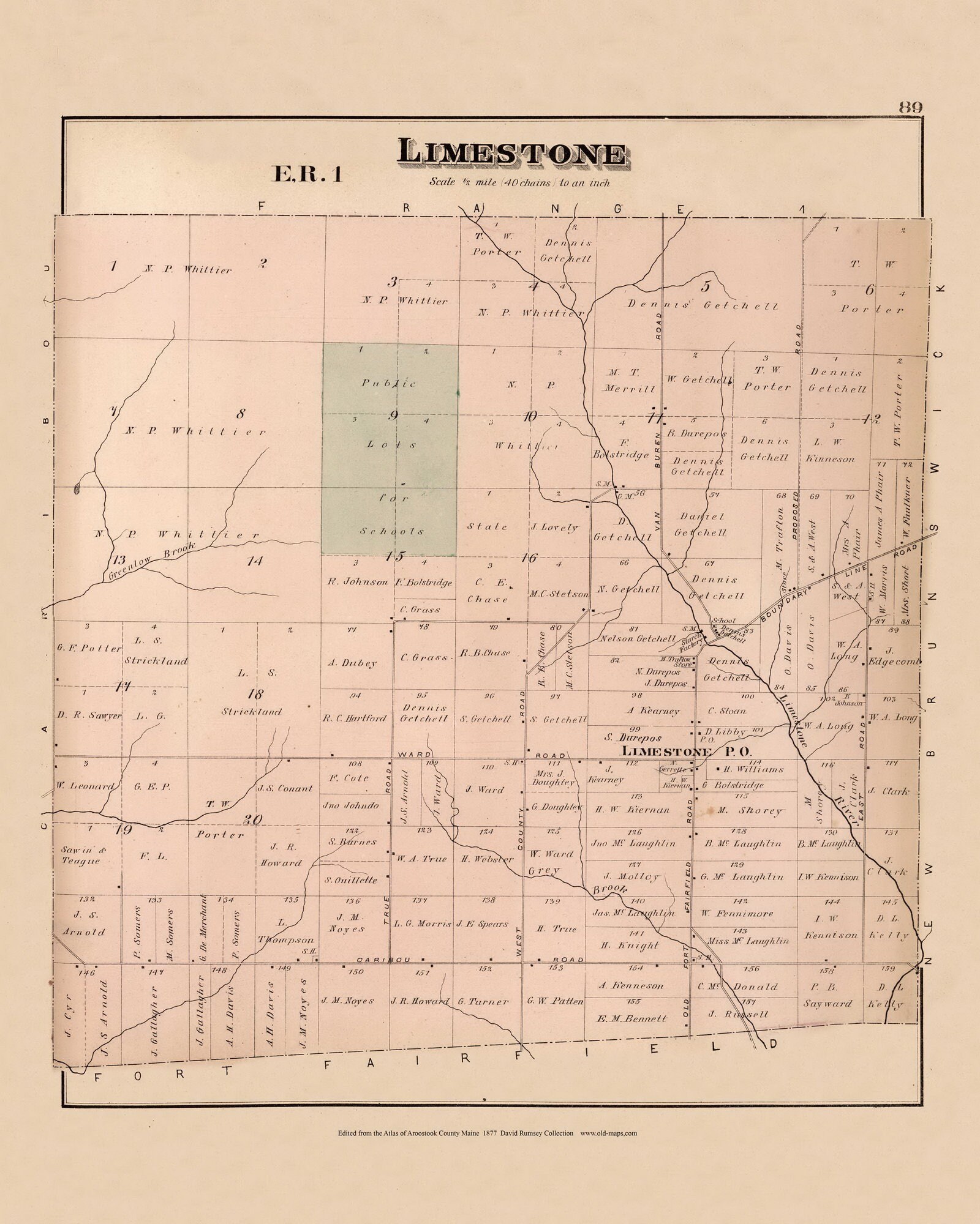 Map Of Aroostook County Maine Limestone 1877 Old Town Map Reprint Aroostook County | Etsy Uk