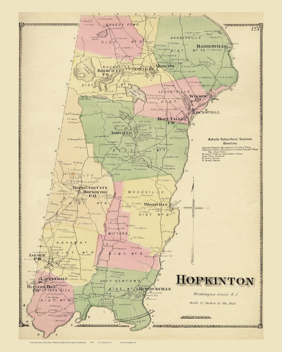 Hopkinton Rhode Island 1870 Old Town Map Reprint with Etsy