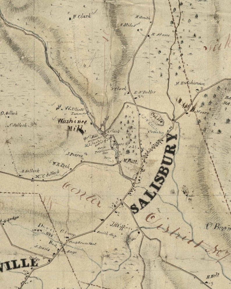 Salisbury Connecticut 1853 Old Map Reprint Homeowners Names Etsy