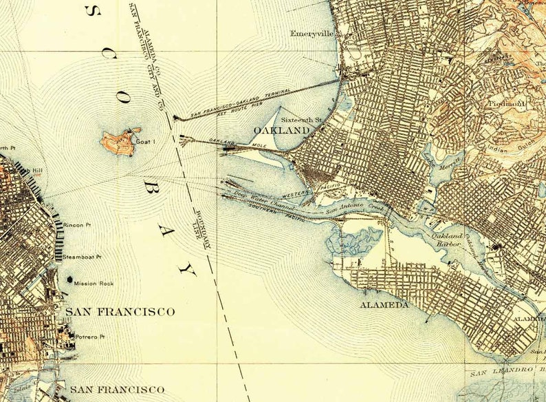 San Francisco 1915 Custom Old Topo Map USGS The City Marin County East Bay Daly City Composite Reprint California Bild 5