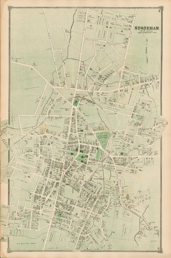 Map Of Stoneham Ma Stoneham Village 1875 Old Town Map Reprint Middlesex | Etsy Hong Kong