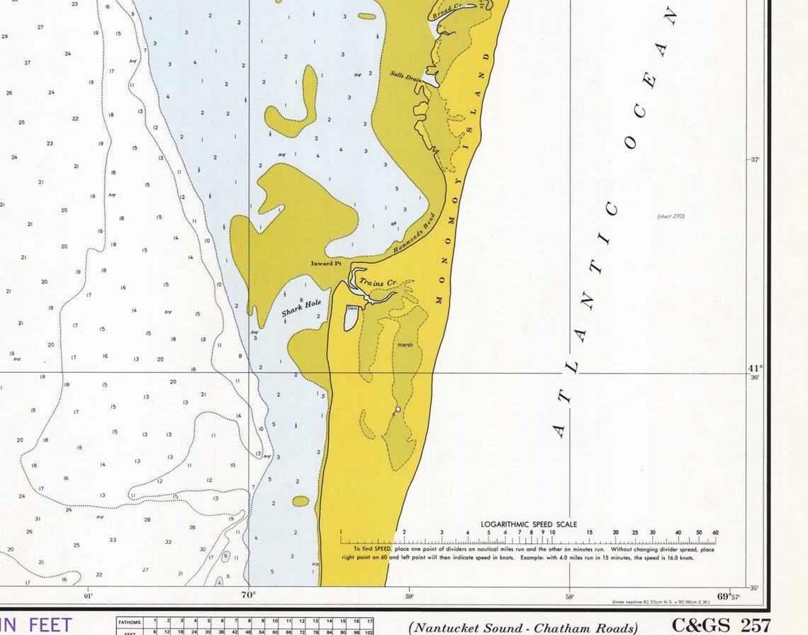 Chatham Roads Nantucket Sound 1972 Nautical Map Etsy