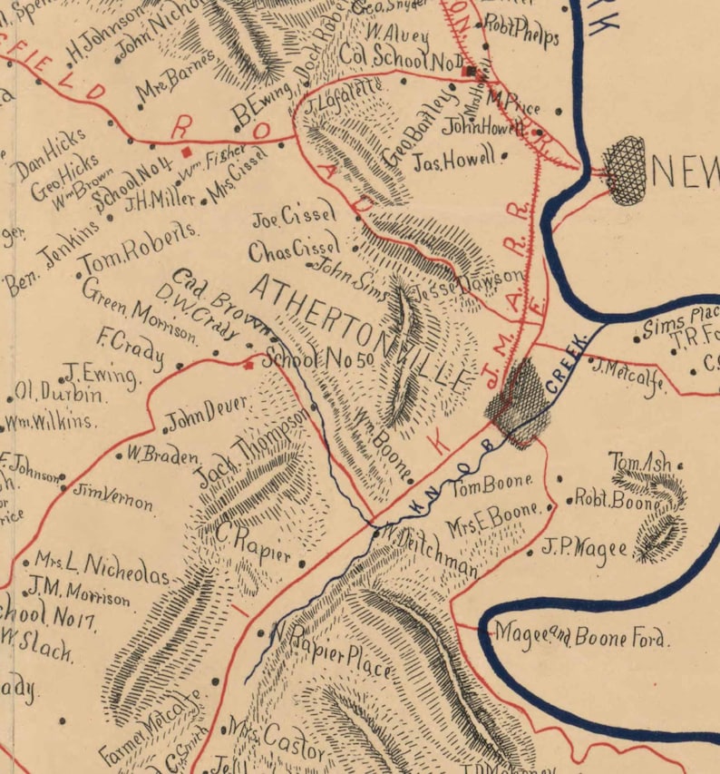 Larue County Kentucky 1899 Old Wall Map With Homeowner Names Etsy