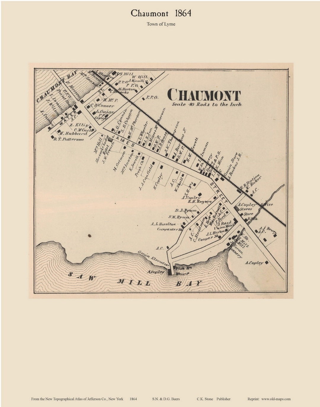 Chaumont only in Lyme 1864 Old Town Map Reprint Saw Mill Bay Jefferson