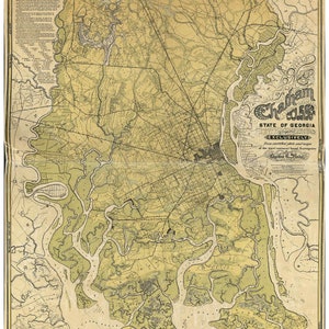 Chatham County Old 1875 Map Georgia  - Wall Map  With Homeowner names   Reprint