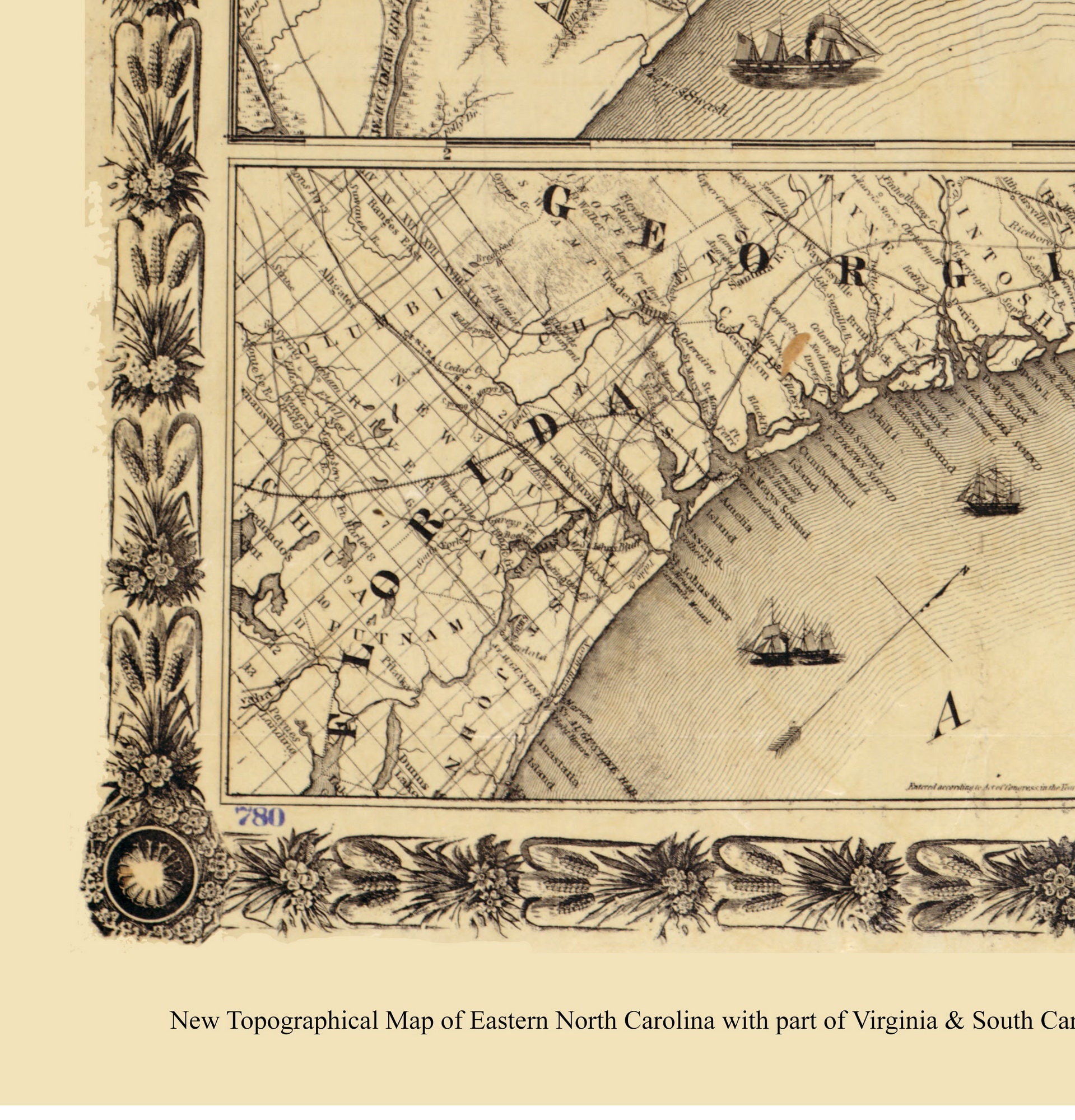 Eastern North Carolina 1863 Old Map With Part of Virginia and South ...