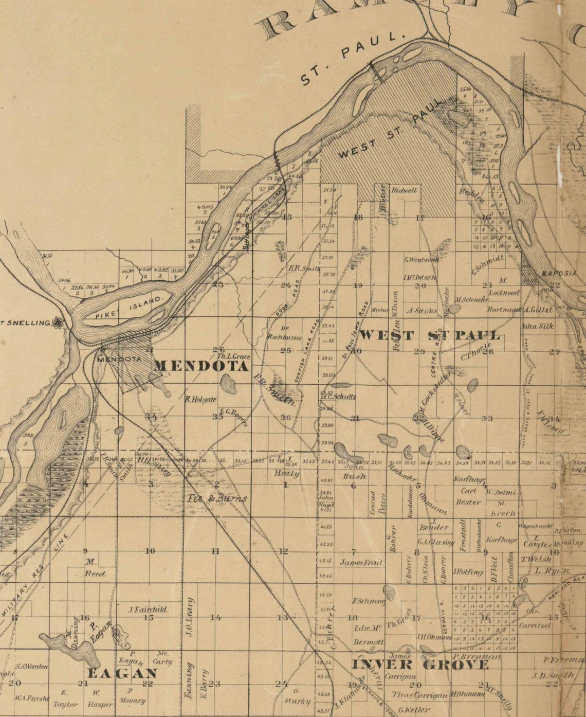 Dakota County Minnesota 1874 Old Wall Map Reprint with Etsy