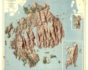 Acadia National Park 1960 Old Wall Map 3D Maine -  Reprint LC MDI