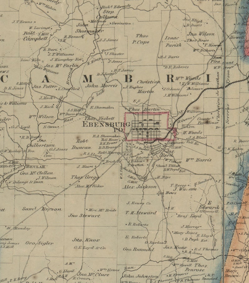 Cambria County Pennsylvania 1867 Old Wall Map With Homeowner Etsy