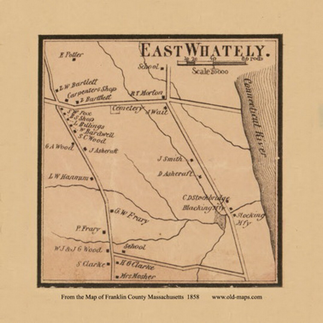 East Whatley Old Town Map With Homeowner Names Massachusetts Reprint