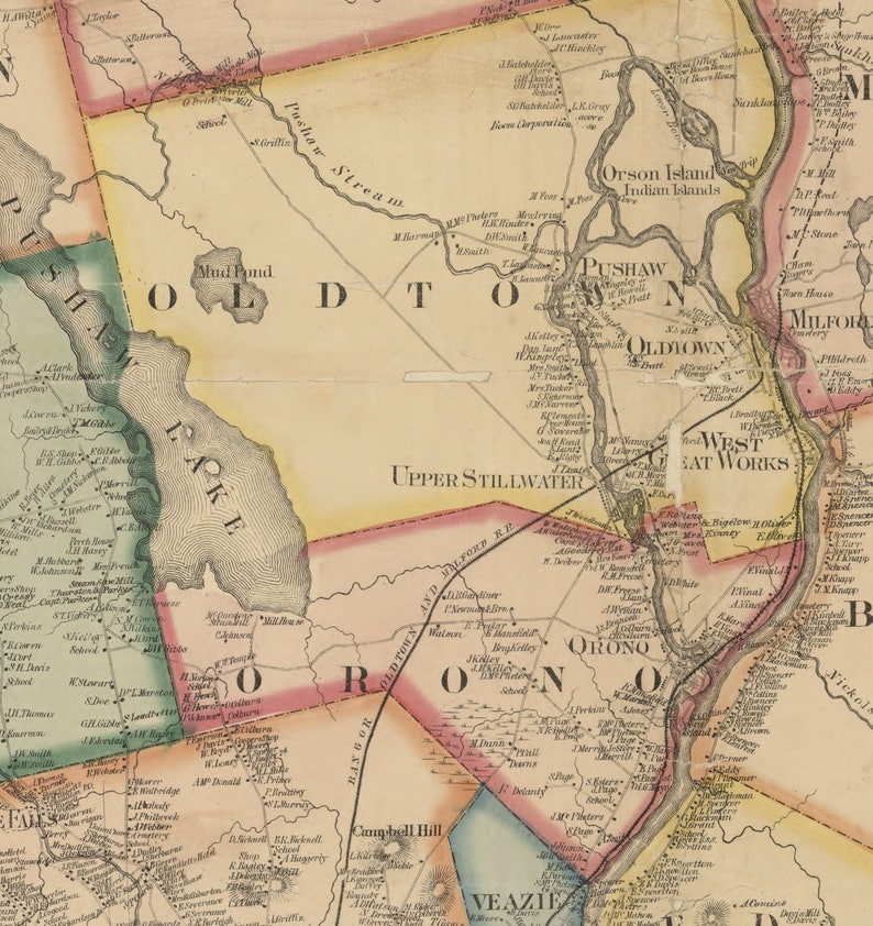 Penobscot County Maine 1859 Old Wall Map Reprint With Etsy