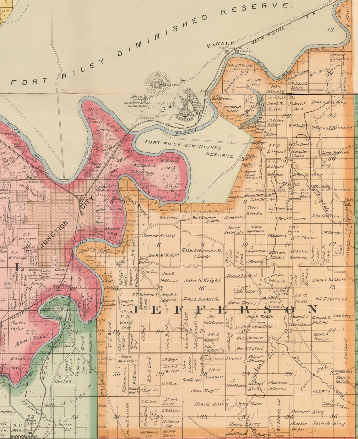 Geary County Kansas 1897 Old Wall Map Reprint Landowner Etsy