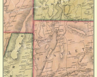 Lake Bomoseen in 1854 Old Town Map Vermont Custom Print - Rutland Co.