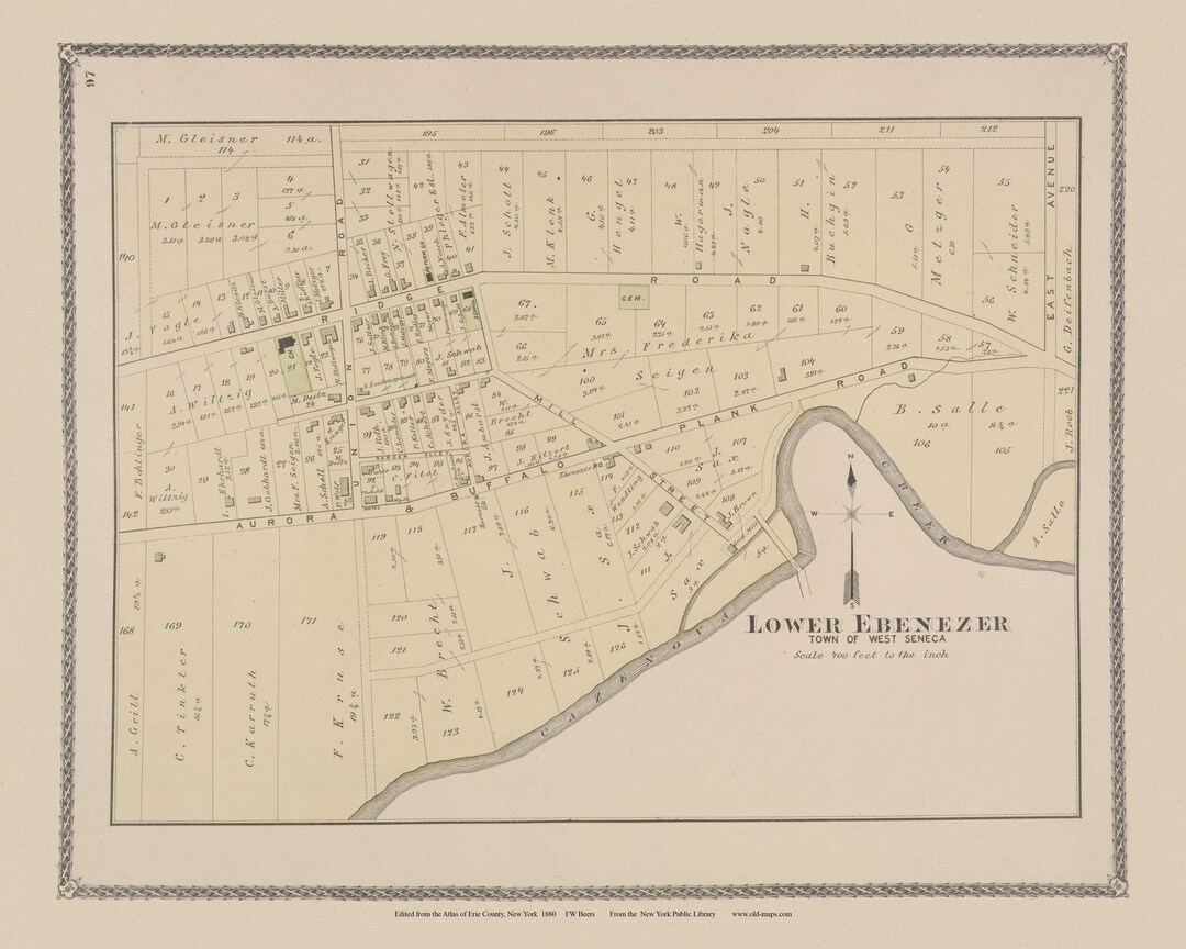 Lower Ebenezer town of West Seneca 1880 Old Town Map Reprint Erie