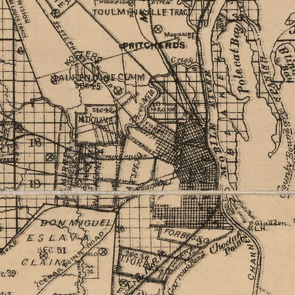 Mobile County Alabama 1895 Old Wall Map With Landowner Names Etsy