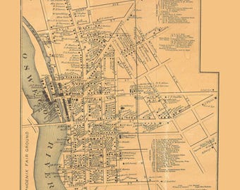 Phoenix City 1889 Old Town Map with Homeowner Names Schroeppel New York  - Reprint Genealogy Oswego County NY TM