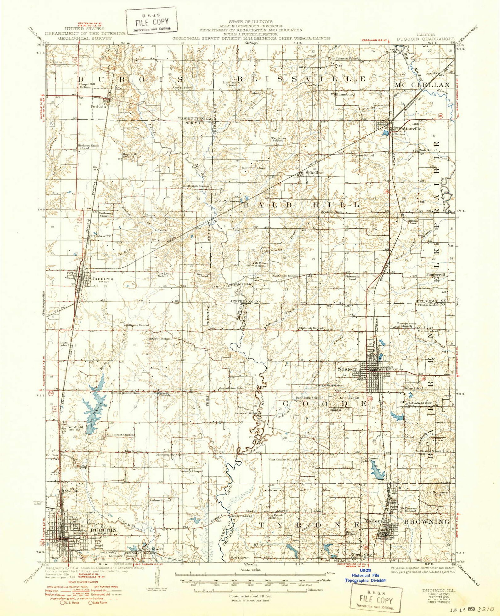 Duquoin 1926 1950 Old Topo Map Browning Lake Duquoin Sesser Tamaroa