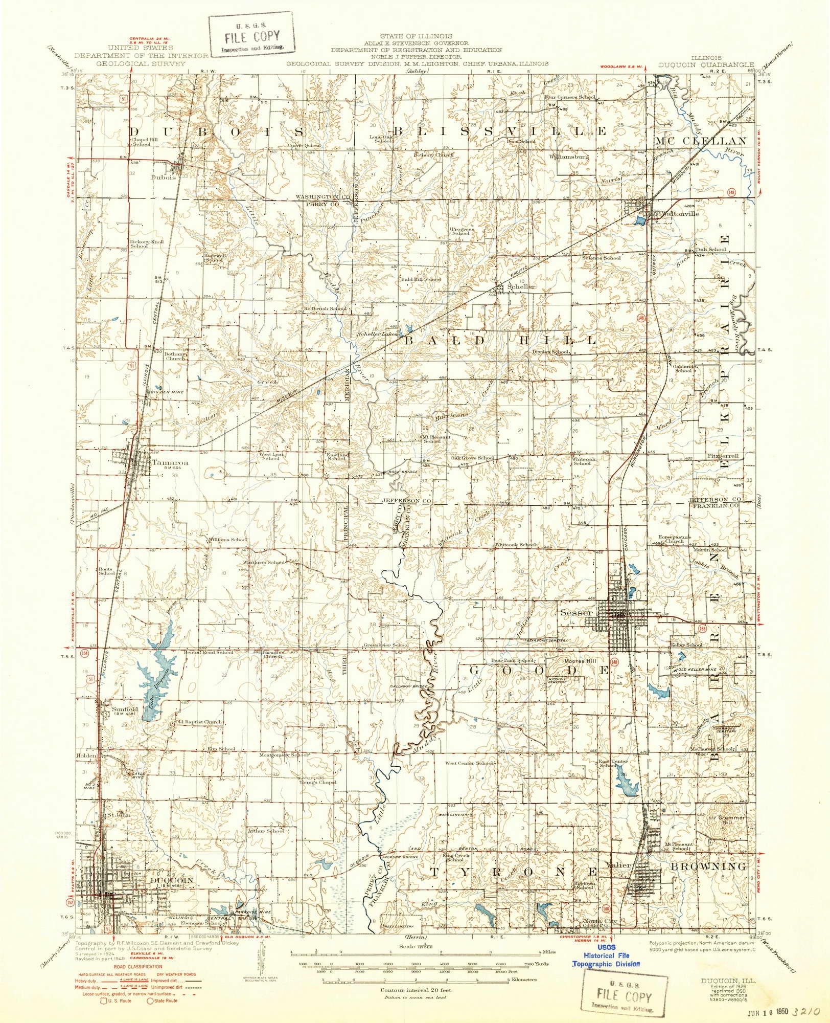 Duquoin 1926 1950 Old Topo Map Browning Lake Duquoin Sesser Tamaroa