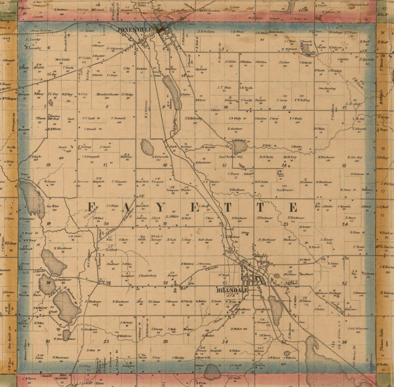 Hillsdale County Michigan 1857 Old Wall Map Reprint With Etsy
