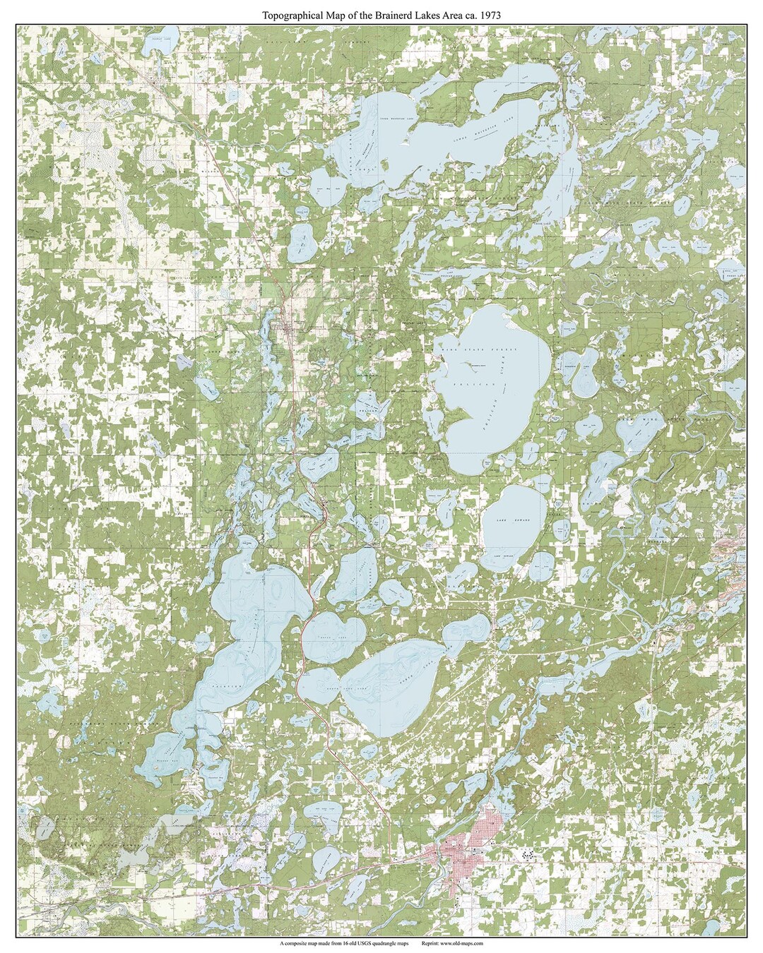 Brainerd Lakes Area Ca. 1973 Map Old Topographic USGS Custom Composite 