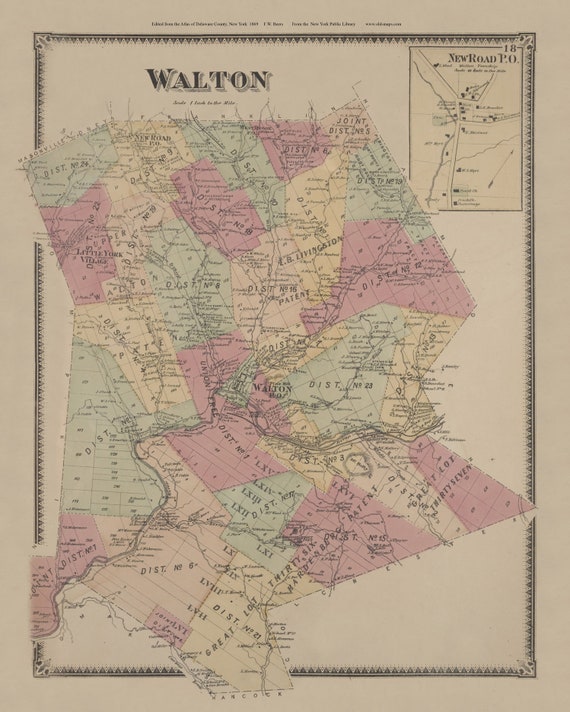 Walton 1869 New York Delaware Co Atlas Old Town Map Etsy
